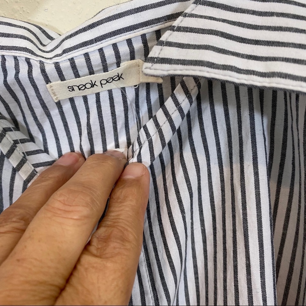 Sneak Peak Shirt Dress Railroad Mini Pinstriped Belted Cuff Sleeves Pocket Beach - Picture 6 of 13
